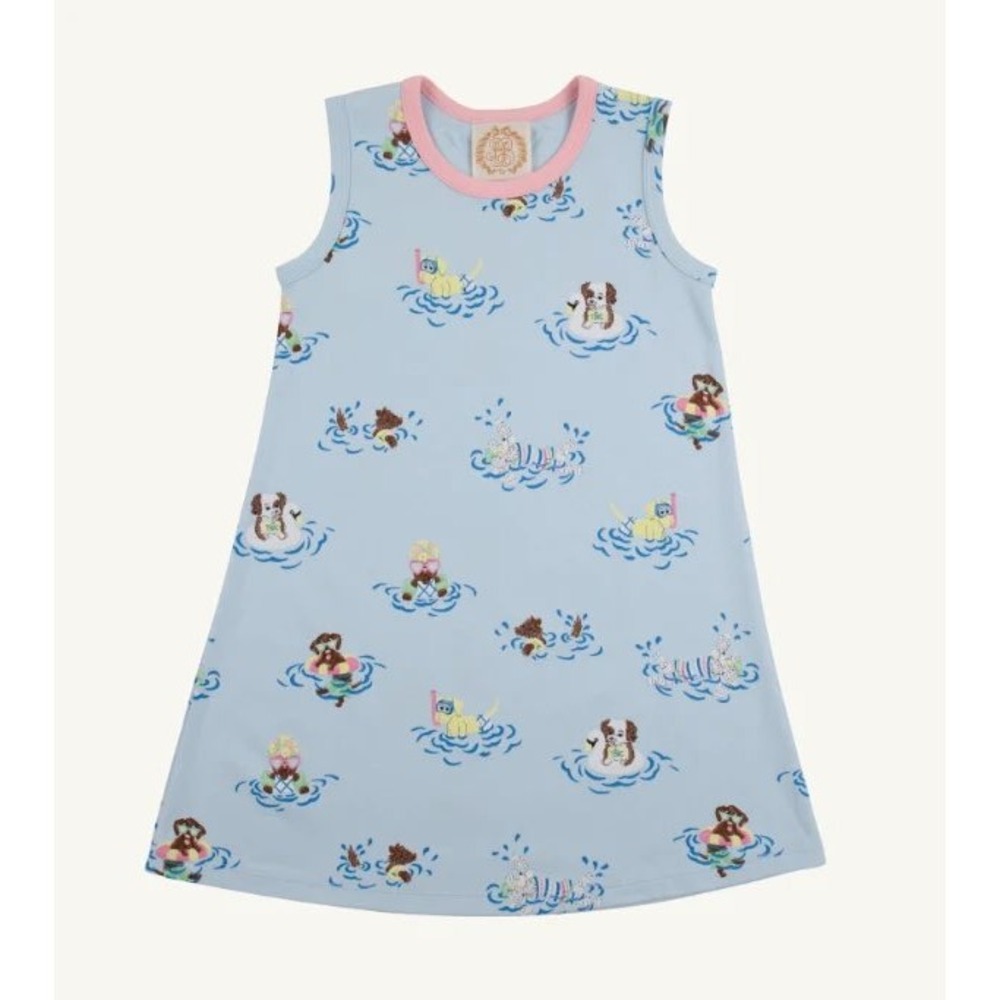 Beaufort Bonnet Sleeveless Polly Play Dress Girls 6 Blue Good Doggy Paddle Print